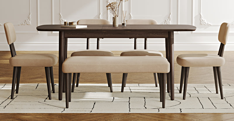 Lyno 77x140 Cm Açılır Yemek Masası Takımı (Roa Bench & 4 Roa Sandalye) - Kadife