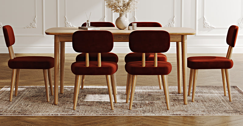Lyno 97x160 Cm Sabit Yemek Masası Takımı (6Lı Roa) - Kadife
