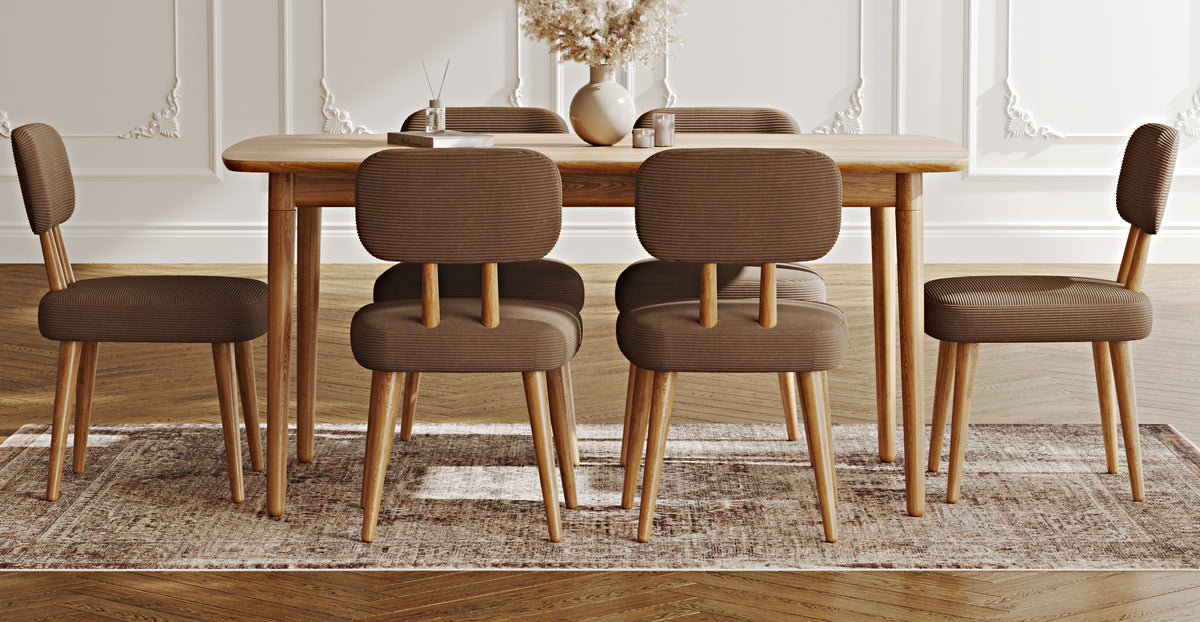 Lyno 97x160 Cm Sabit Yemek Masası Takımı (6Lı Roa) - Fitilli Kadife