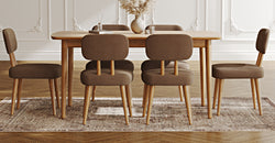 Lyno 97x160 Cm Sabit Yemek Masası Takımı (6Lı Roa) - Fitilli Kadife