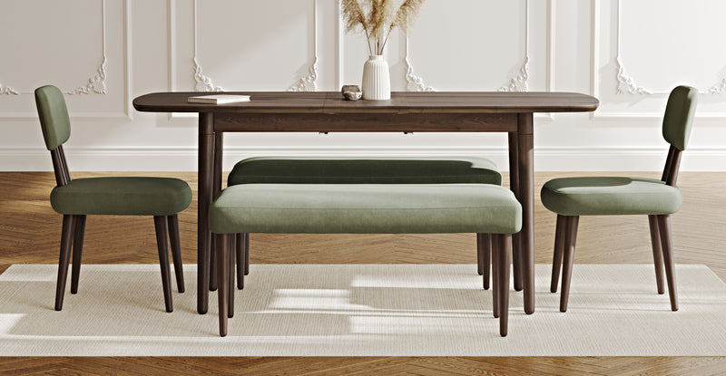 Lyno 77x140 Cm Açılır Yemek Masası Takımı (2 Roa Bench & 2 Roa Sandalye) - Kadife