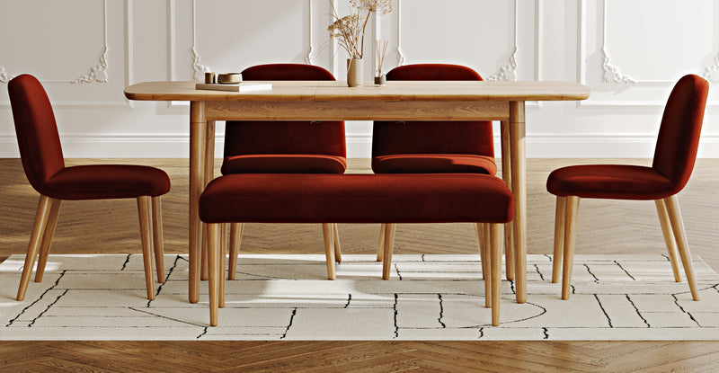 Lyno 77x140 Açılır Yemek Masası Takımı (Roa Bench & 4 Venn Sandalye) - Kadife