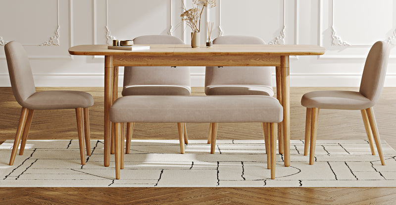 Lyno 77x140 Açılır Yemek Masası Takımı (Roa Bench & 4 Venn Sandalye) - Kadife