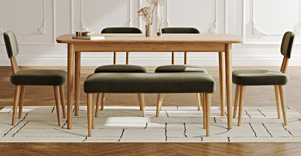 Lyno 97x160 Cm Sabit Yemek Masası Takımı (Bench&4Lü Roa) - Performans Keten