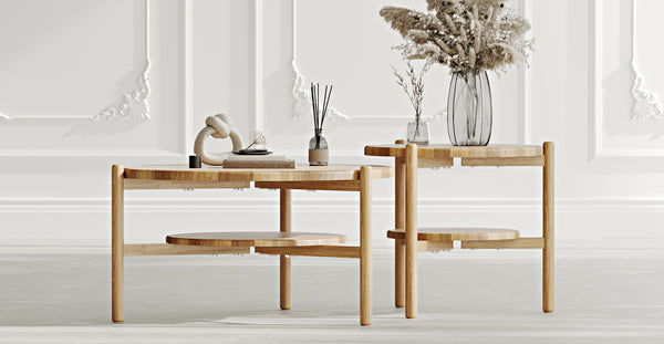 Norac Masif Meşe İkili Orta Sehpa Takımı