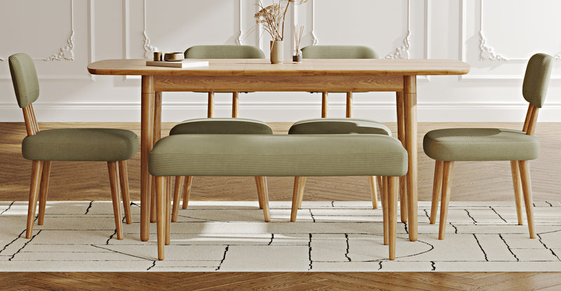 Lyno 77x140 Cm Açılır Yemek Masası Takımı (Roa Bench & 4 Roa Sandalye) - Fitilli Kadife