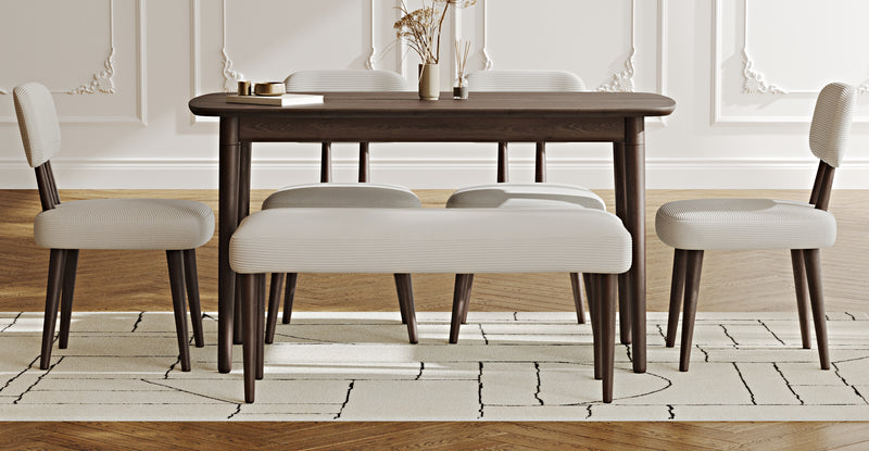 Lyno 77x140 Cm Sabit Yemek Masası Takımı (Roa Bench & 4 Roa Sandalye) - Fitilli Kadife