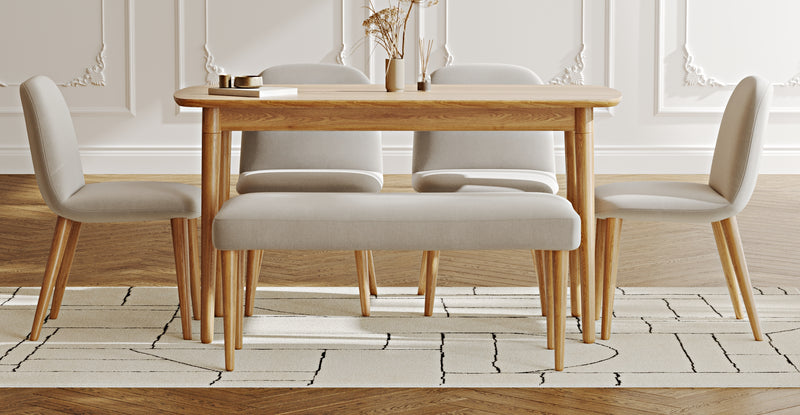 Lyno 77x140 Sabit Yemek Masası Takımı (Roa Bench & 4 Venn Sandalye) - Performans Keten