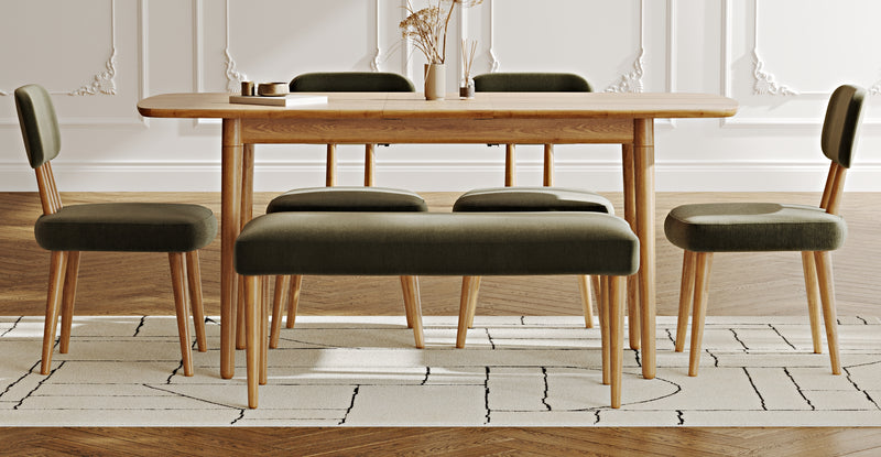 Lyno 77x140 Cm Açılır Yemek Masası Takımı (Roa Bench & 4 Roa Sandalye) - Performans Keten