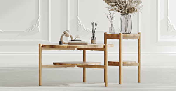 Norac Masif Meşe İkili Orta Sehpa Takımı Small