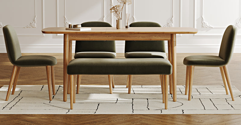 Lyno 77x140 Açılır Yemek Masası Takımı (Roa Bench & 4 Venn Sandalye) - Performans Keten