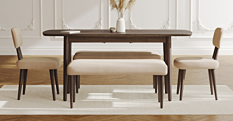 Lyno 77x140 Cm Açılır Yemek Masası Takımı (2 Roa Bench & 2 Roa Sandalye) - Kadife