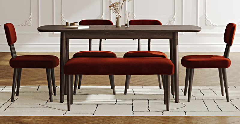 Lyno 77x140 Cm Açılır Yemek Masası Takımı (Roa Bench & 4 Roa Sandalye) - Kadife