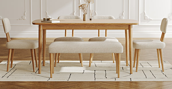 Lyno 97x160 Cm Sabit Yemek Masası Takımı (Bench&4Lü Roa) - Doğal Doku