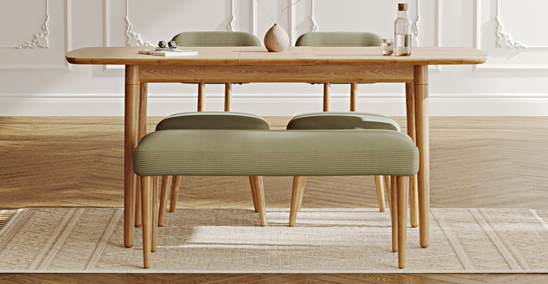 Lyno 77x140 Cm Açılır Yemek Masası Takımı (Roa Bench & 2 Roa Sandalye) - Fitilli Kadife