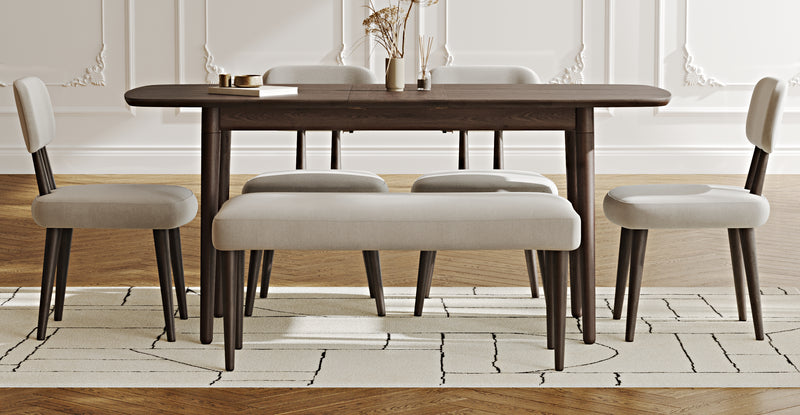 Lyno 77x140 Cm Açılır Yemek Masası Takımı (Roa Bench & 4 Roa Sandalye) - Performans Keten