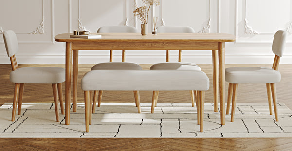 Lyno 97x160 Cm Sabit Yemek Masası Takımı (Bench&4Lü Roa) - Fitilli Kadife