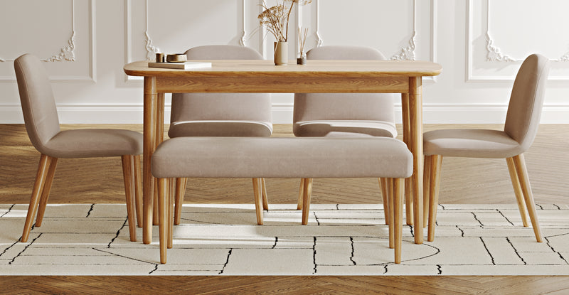 Lyno 77x140 Sabit Yemek Masası Takımı (Roa Bench & 4 Venn Sandalye) - Kadife