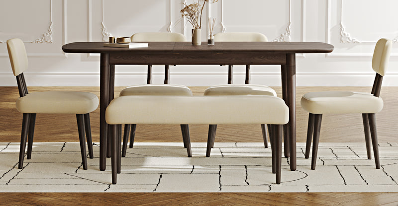 Lyno 77x140 Cm Açılır Yemek Masası Takımı (Roa Bench & 4 Roa Sandalye) - Doğal Doku