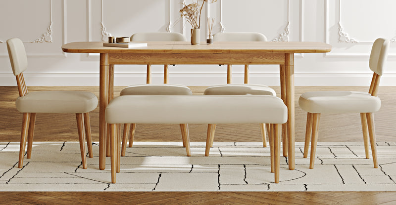 Lyno 77x140 Cm Açılır Yemek Masası Takımı (Roa Bench & 4 Roa Sandalye) - Performans Kadife