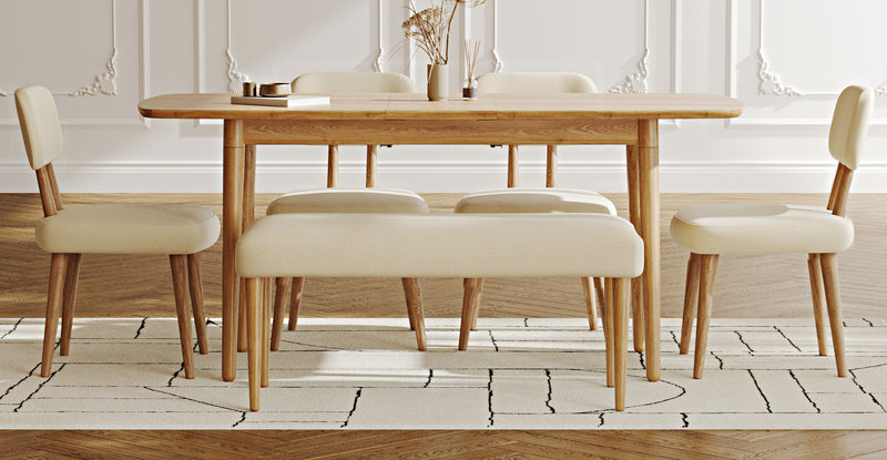 Lyno 77x140 Cm Açılır Yemek Masası Takımı (Roa Bench & 4 Roa Sandalye) - Doğal Doku