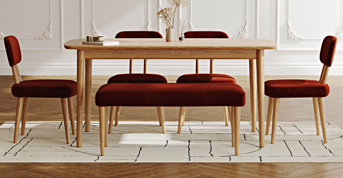 Lyno 97x160 Cm Sabit Yemek Masası Takımı (Bench&4Lü Roa) - Kadife