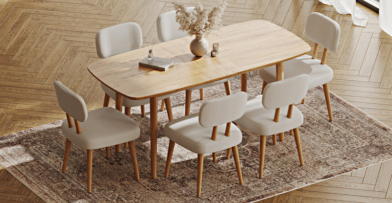 Lyno 77x140 Cm Açılır Yemek Masası Takımı (6 Roa Sandalye) - Fitilli Kadife