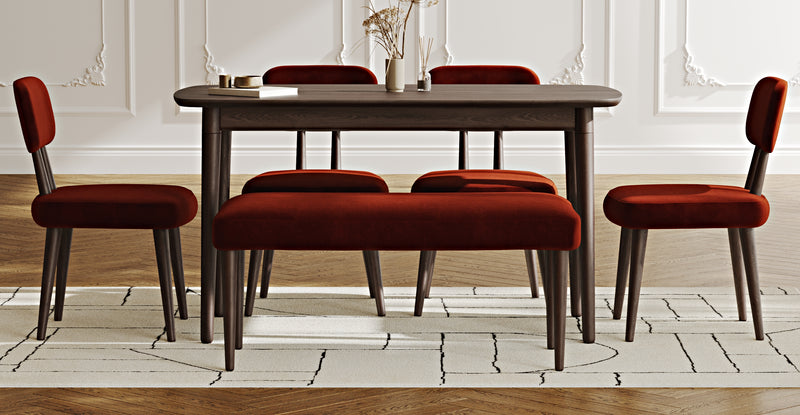 Lyno 77x140 Cm Sabit Yemek Masası Takımı (Roa Bench & 4 Roa Sandalye) - Kadife