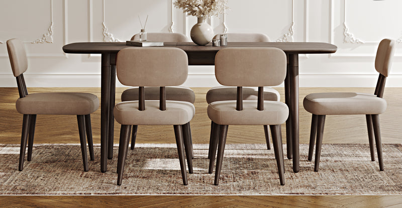 Lyno 77x140 Cm Açılır Yemek Masası Takımı (6 Roa Sandalye) - Kadife