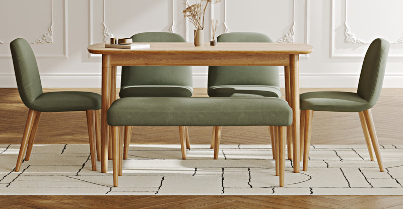 Lyno 77x140 Sabit Yemek Masası Takımı (Roa Bench & 4 Venn Sandalye) - Kadife