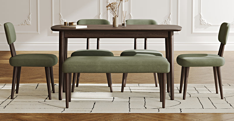 Lyno 77x140 Cm Sabit Yemek Masası Takımı (Roa Bench & 4 Roa Sandalye) - Kadife