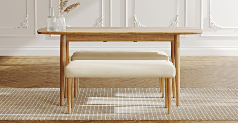 Lyno 77x140 Cm Açılır Yemek Masası Takımı (2 Roa Bench) - Doğal Doku