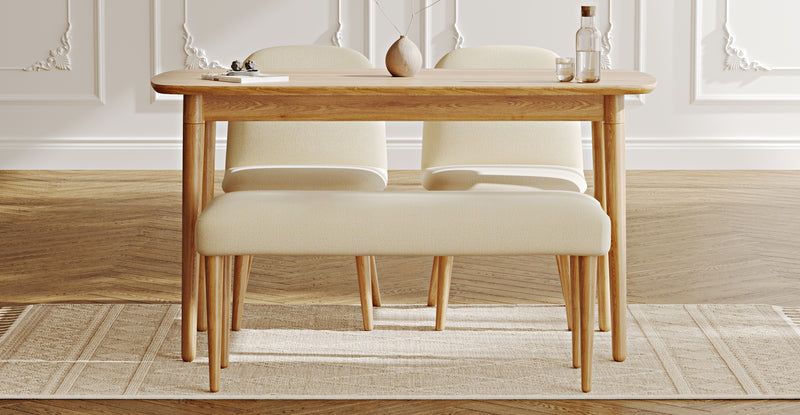 Lyno 77x140 Sabit Yemek Masası Takımı (Roa Bench & 2 Venn Sandalye) - Doğal Doku