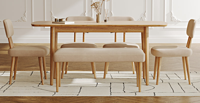 Lyno 77x140 Cm Açılır Yemek Masası Takımı (Roa Bench & 4 Roa Sandalye) - Kadife