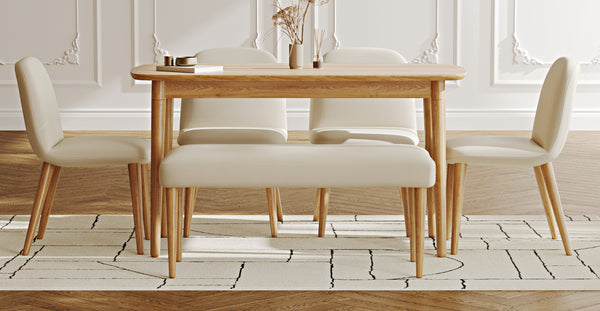 Lyno 77x140 Sabit Yemek Masası Takımı (Roa Bench & 4 Venn Sandalye) - Performans Kadife