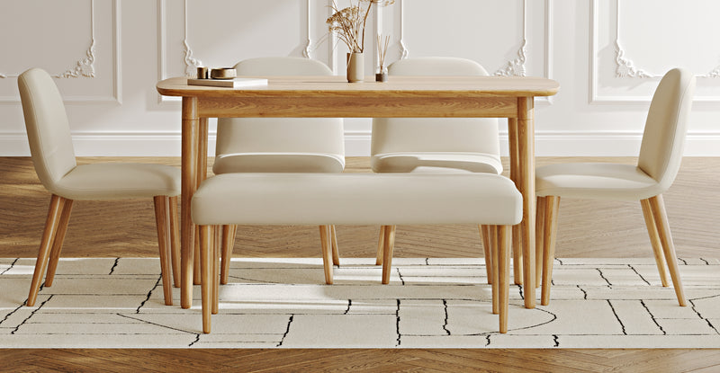 Lyno 77x140 Sabit Yemek Masası Takımı (Roa Bench & 4 Venn Sandalye) - Performans Kadife