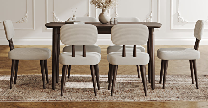 Lyno 77x140 Cm Sabit Yemek Masası Takımı (6 Roa Sandalye) - Fitilli Kadife