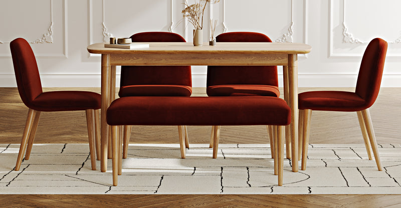 Lyno 77x140 Sabit Yemek Masası Takımı (Roa Bench & 4 Venn Sandalye) - Kadife