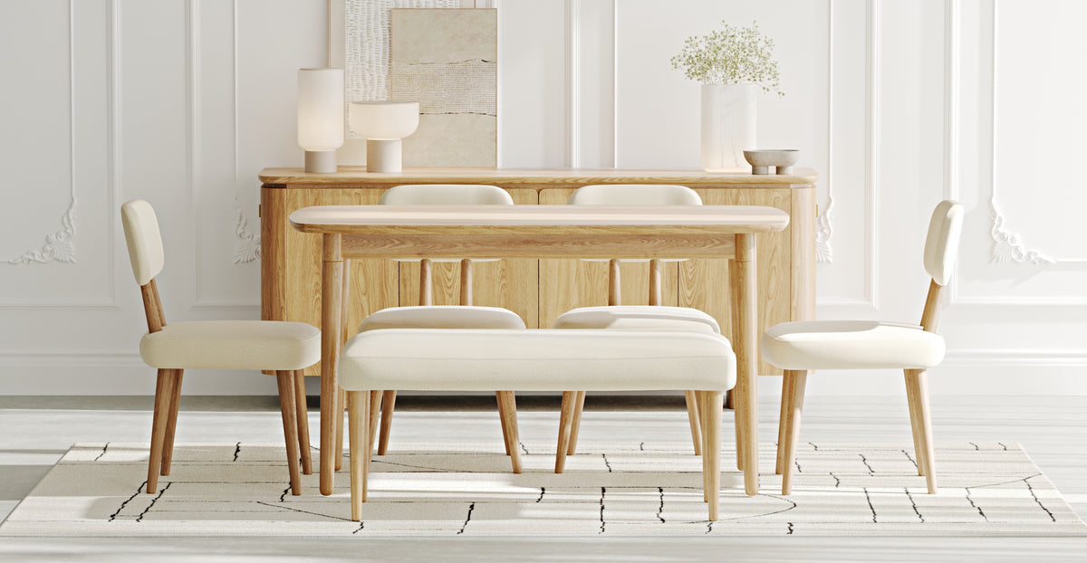 Lyno & Roa | 77x140 Sabit Masa ve Konsollu Yemek Odası Takımı – Small (6 Kişilik) - Doğal Doku