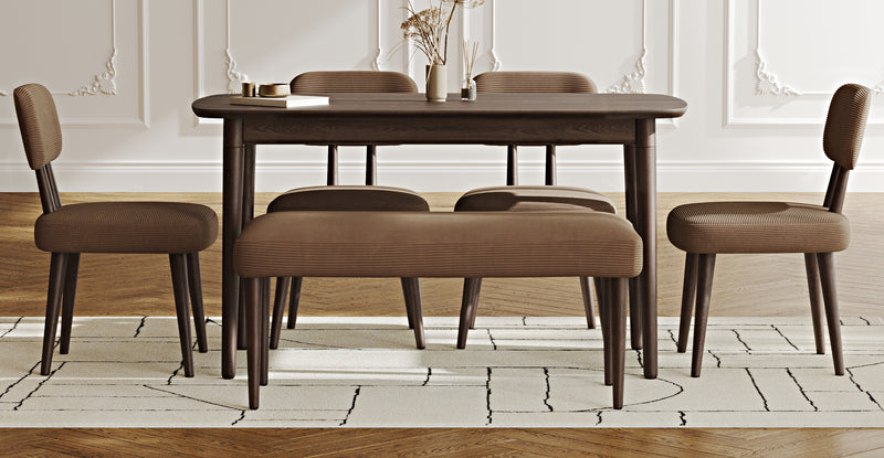Lyno 77x140 Cm Sabit Yemek Masası Takımı (Roa Bench & 4 Roa Sandalye) - Fitilli Kadife