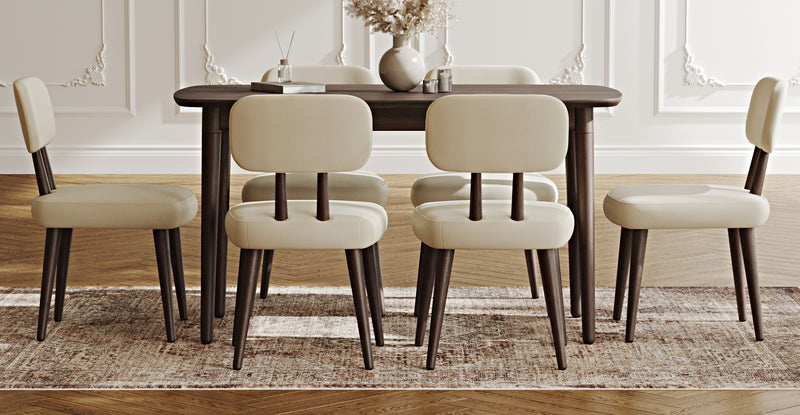 Lyno 77x140 Cm Sabit Yemek Masası Takımı (6 Roa Sandalye) - Performans Kadife