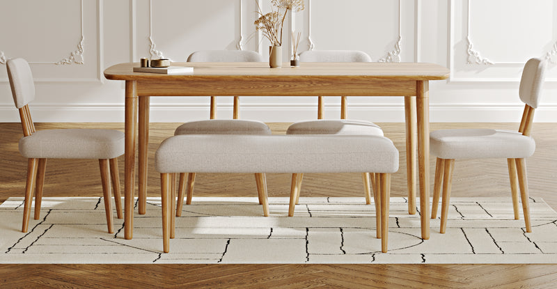 Lyno 97x160 Cm Sabit Yemek Masası Takımı (Bench&4Lü Roa) - Keten