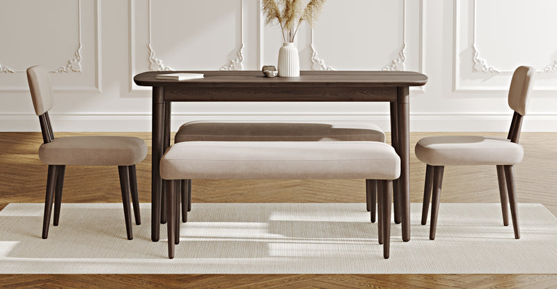 Lyno 77x140 Cm Sabit Yemek Masası Takımı (2 Roa Bench & 2 Roa Sandalye) - Kadife