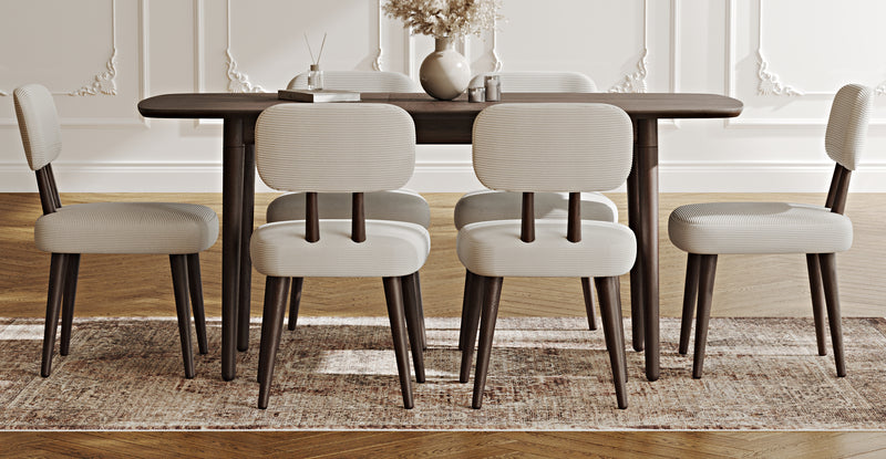 Lyno 77x140 Cm Açılır Yemek Masası Takımı (6 Roa Sandalye) - Fitilli Kadife