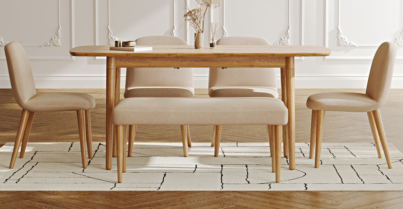 Lyno 77x140 Açılır Yemek Masası Takımı (Roa Bench & 4 Venn Sandalye) - Kadife