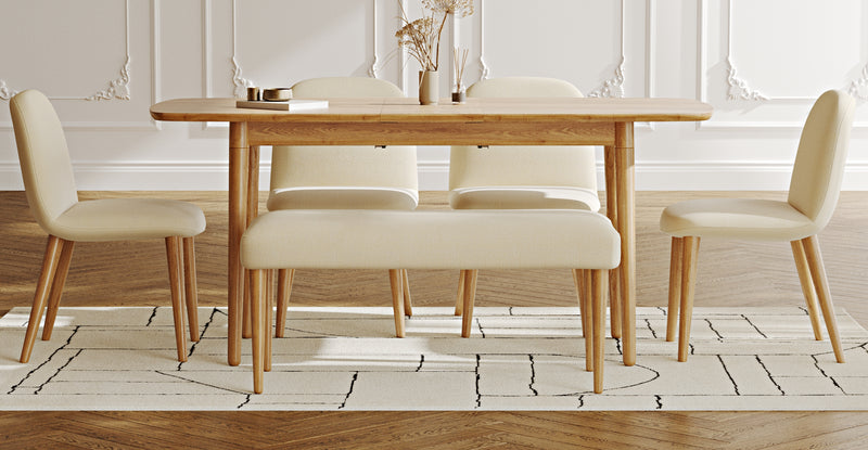 Lyno 77x140 Açılır Yemek Masası Takımı (Roa Bench & 4 Venn Sandalye) - Doğal Doku