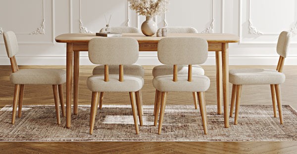 Lyno 97x160 Cm Sabit Yemek Masası Takımı (6Lı Roa) - Bukle