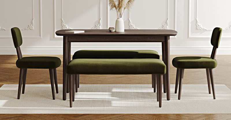 Lyno 77x140 Cm Sabit Yemek Masası Takımı (2 Roa Bench & 2 Roa Sandalye) - Kadife