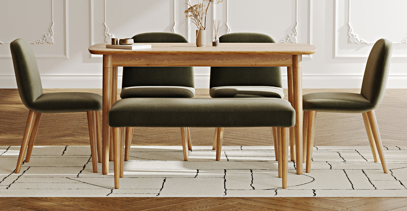 Lyno 77x140 Sabit Yemek Masası Takımı (Roa Bench & 4 Venn Sandalye) - Performans Keten