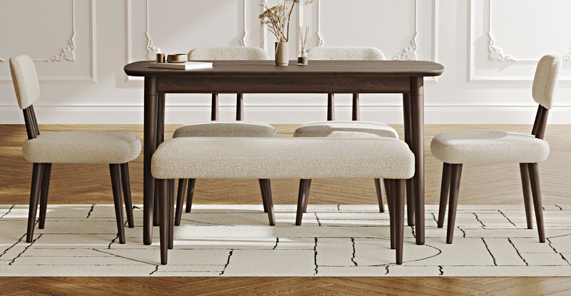 Lyno 77x140 Cm Sabit Yemek Masası Takımı (Roa Bench & 4 Roa Sandalye) - Bukle